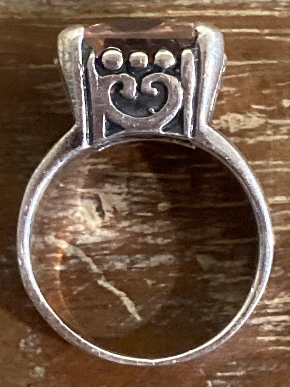 Silver Tone Statement Ring with Square Pink Gemstone • Size 6.25 - Picture 11 of 13